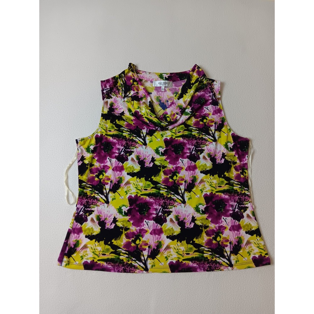Jones Studio Separates XL Floral Cowl Neck Sleeveless Top Purple Green